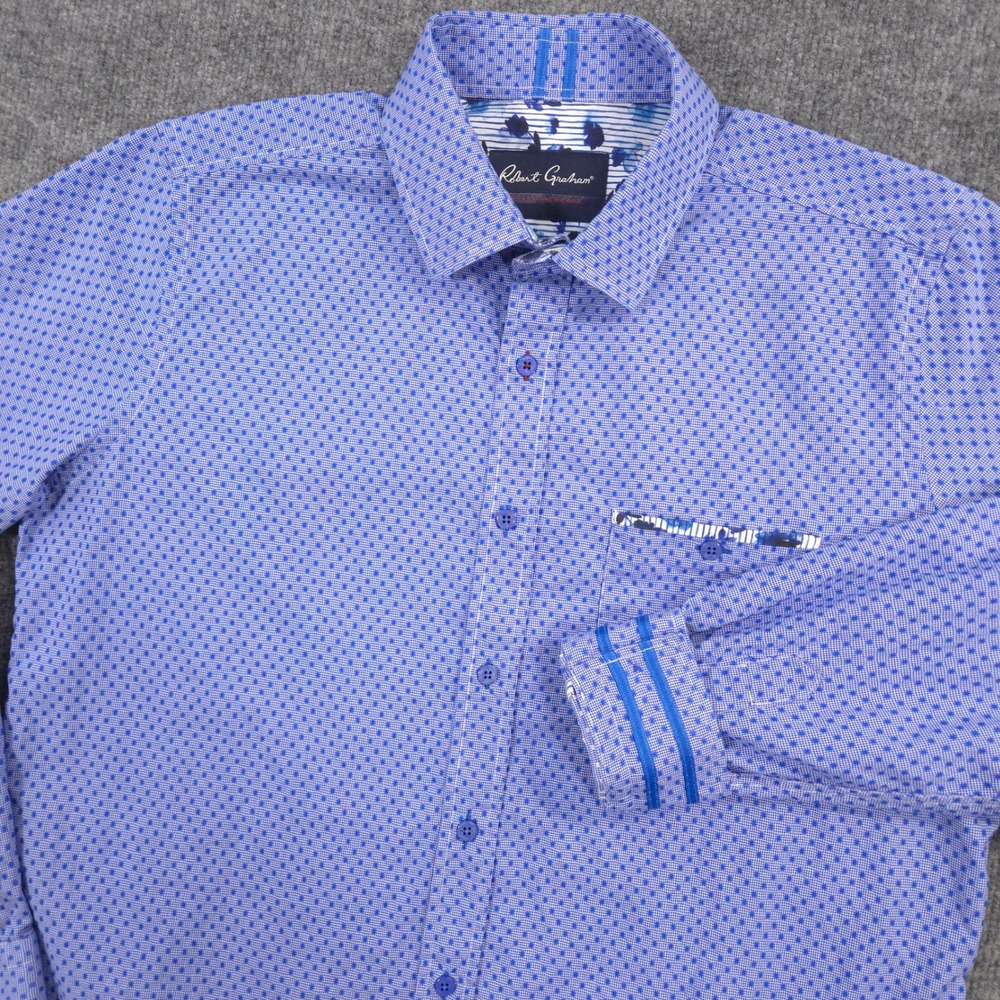 Robert Graham Shirt Mens Medium Blue Check Jacquard Long Sleeve Button Up Preppy